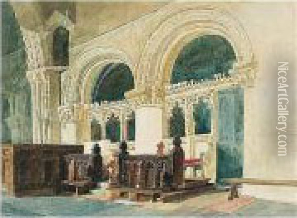The Chancel, Walsoken Church, Norfolk Oil Painting - Miles Edmund Cotman