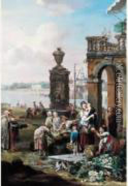 Scene De Marche Au Port Oil Painting - Louis Nicolael van Blarenberghe