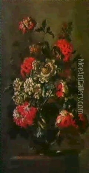Ein Blumenstrauss In Einer Glasvase. Oil Painting - Pieter Hardime