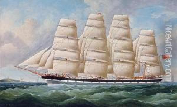 The British Four-master Vanduara At Sea Underfull Sail Oil Painting - William Barnett Spencer
