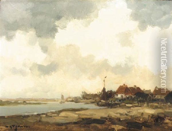 A View Of A Village By The River Oil Painting - Willem George Frederik Jansen