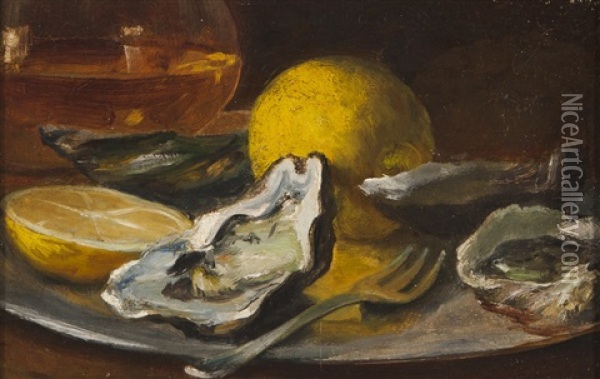 Still-life With Oysters Oil Painting - Luciano Freire