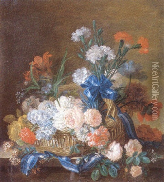 Corbeille De Fleurs Sur Un Entablement Oil Painting - Jean Baptiste Huet