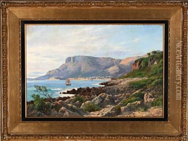 Summer Day At Mentone, Italy Oil Painting - August Fischer