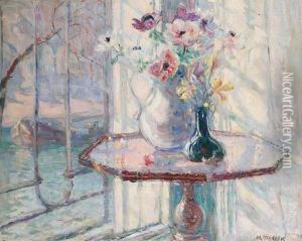 Vase Of Flowers On A Table Oil Painting - Maurits Niekerk