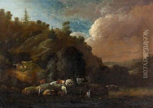 Zwei Pastorale Landschaften. Oil Painting - Heinrich Wust