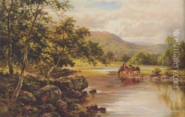 On The Lledr River, Near Wales Oil Painting - Henry H. Parker