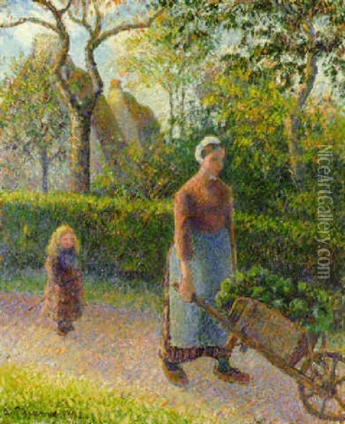 Femme A La Brouette Oil Painting - Camille Pissarro