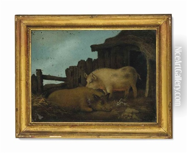Pigs Ni The Manner Of George Morland Oil Painting - Benjamin Zobel