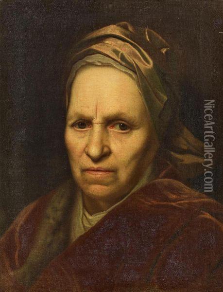 Portrait Of A Woman In A Headscarf Oil Painting - Balthasar Denner