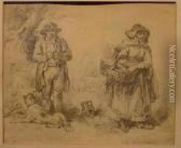 Man And Woman With Dog Oil Painting - George Morland