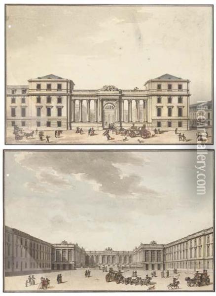 L'entree Du Palais-bourbon (assemblee Nationale); Et La Cour Dupalais-bourbon Oil Painting - Jean Nicolas Louis Durand