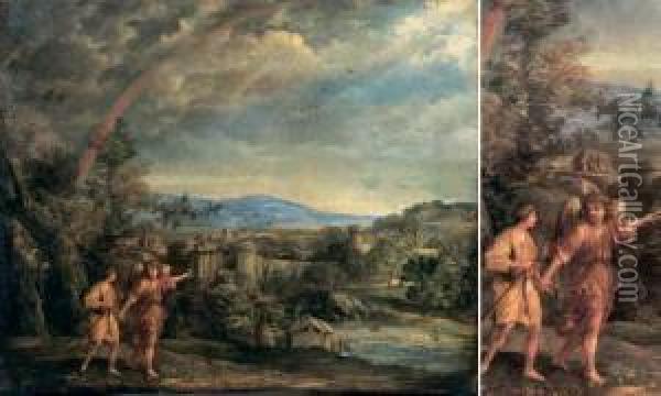 L'archange Raphael Guidant Tobie Oil Painting - Giovanni Francesco Romanelli