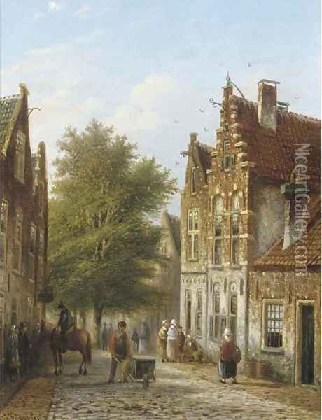 A sunny street in a Dutch town Oil Painting - Johannes Franciscus Spohler