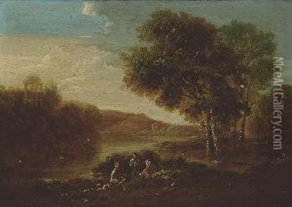 Arcadian Landscape With Figures Oil Painting - William II Sadler