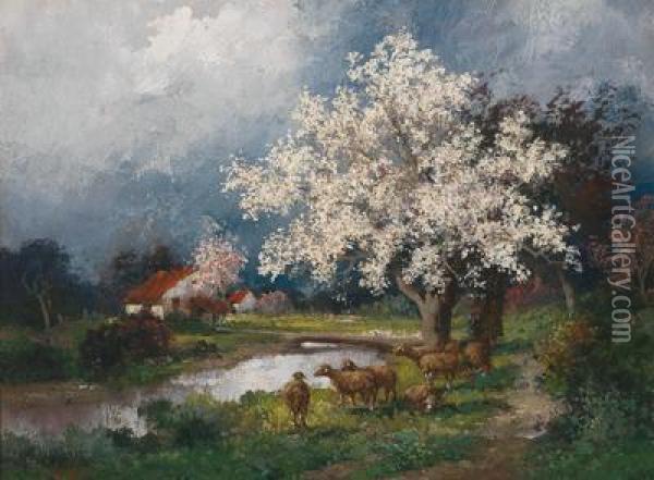 Tree In Blossom Oil Painting - Adolf Kaufmann