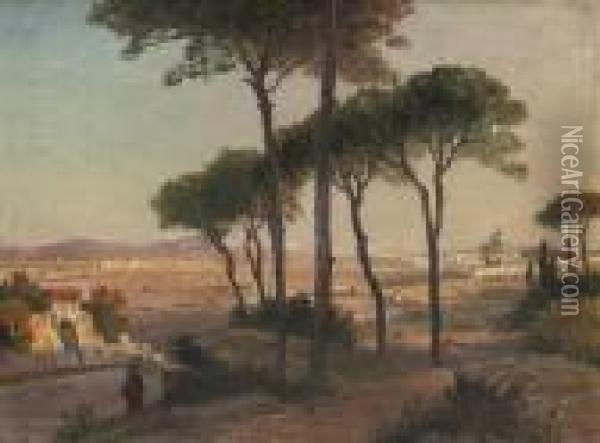 Travellers On The Roman Campagna Oil Painting - Otto Pilny