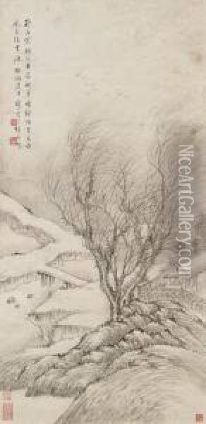 Lake In The Winter Oil Painting - Dai Xi