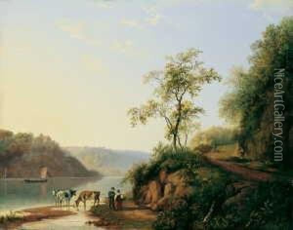 Flusslandschaft. Oil Painting - Barend Cornelis Koekkoek
