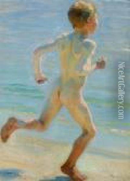 P. S. Kroyer: Naked Boy Running 
On The Beach Towards The Sea. 