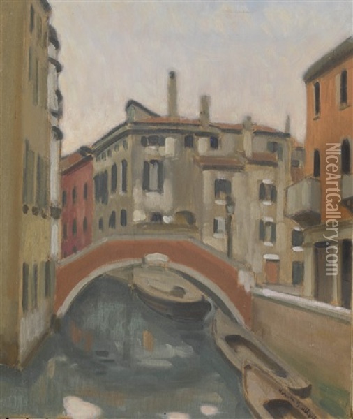 Canal A Venise Oil Painting - Ernest Hiram Bruelhart