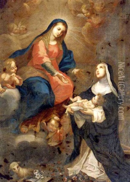The Madonna And Child In Glory With Saint Catherine Of Siena Oil Painting - Sebastiano Conca
