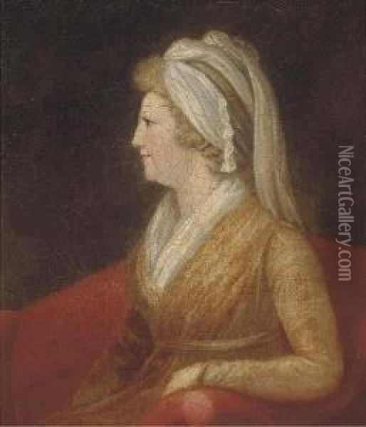 Portrait Of A Lady, Seated Three-quarter-length, In A Yellowdress Oil Painting - Francis Alleyne