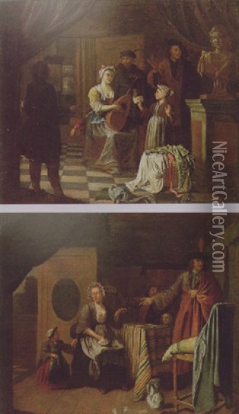 Figures Singing In An Elegant Interior Oil Painting - Jan Josef Horemans the Younger