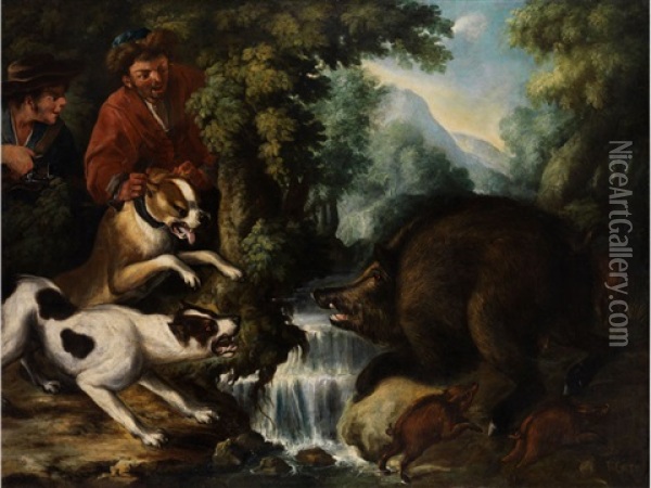 Wildschweinjagd Oil Painting - Baldassare De Caro