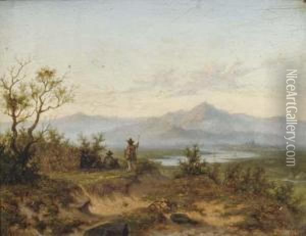 Artists Working In A Mountainous River Landscape Oil Painting - Willem Cornelis Rip