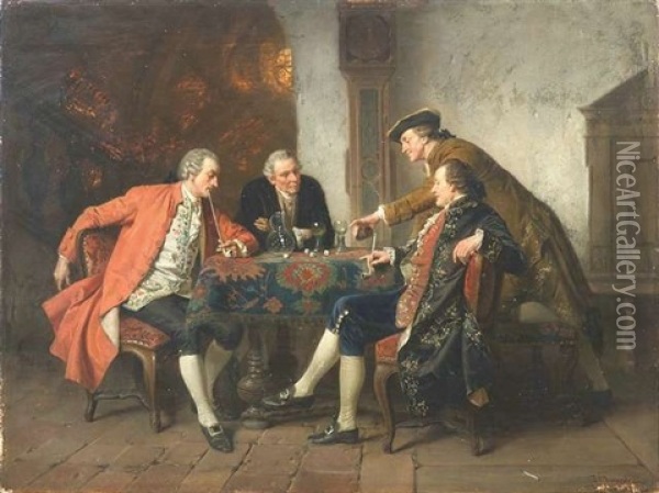 Wurfelspielende Herren In Historischem Interieur Oil Painting - Josef Munsch