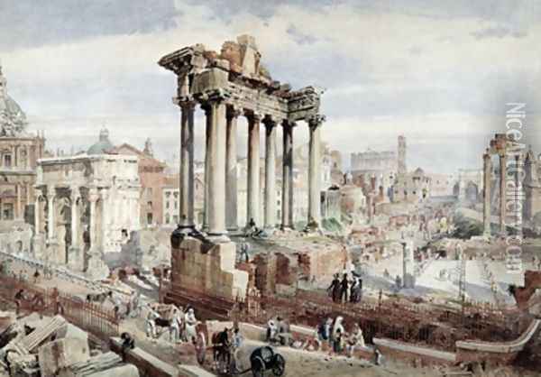 The Forum Romanum Rome 1870 Oil Painting - J. Martin