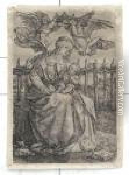 The Virgin And Child Crowned By Two Angels Oil Painting - Albrecht Durer