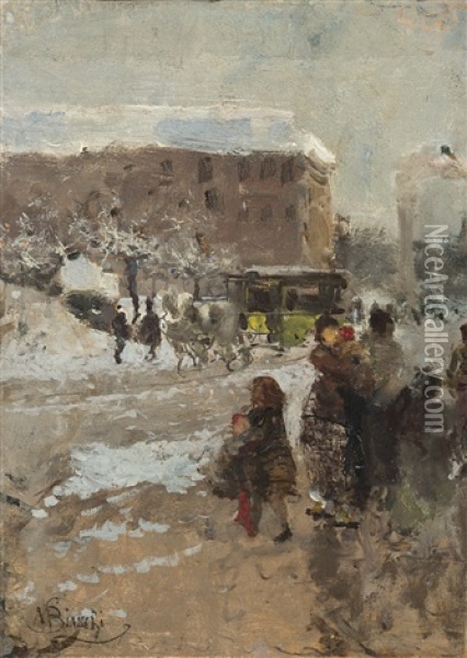 Il Carrobbio Sotto La Neve Oil Painting - Mose di Giosue Bianchi