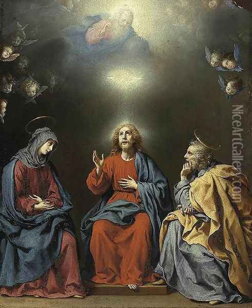 The Holy Family with God the Father and the Holy Spirit c. 1630 Oil Painting - Carlo Dolci