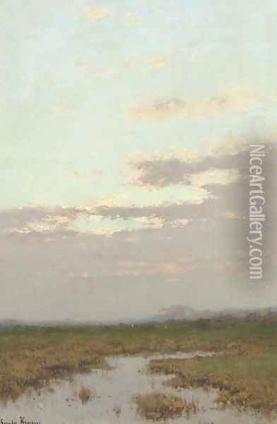 A hazy polder landscape Oil Painting - Cornelis Kuypers