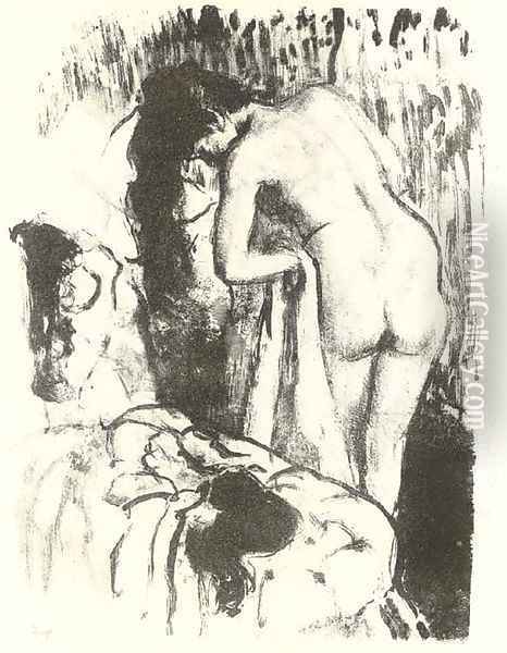 Nude Woman Standing, Drying Herself Oil Painting - Edgar Degas
