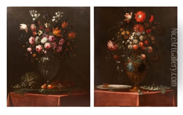 Bouquet De Fleurs Aux Fruits (+ Bouquet De Fleurs Aux Noisettes Et Au Verre; Pair) Oil Painting - Benito Espinos