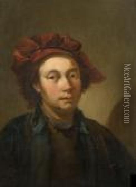 Jeune Homme Au Chapeau Rouge Oil Painting - Christian Wilhelm Ernst Dietrich