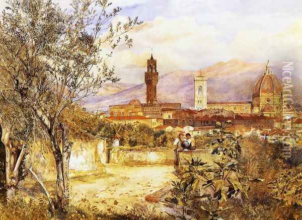 View of the Duomo fro the Mozzi Garden, Florence Oil Painting - Henry Roderick Newman