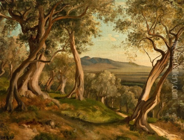 Hilly Landscape With Gnarled Trees Oil Painting - Emil Lugo