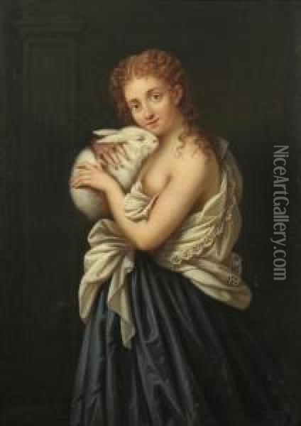 Portrait Eines Madchens Mit Kaninchen Im Arm Oil Painting - Heinrich Thurnes