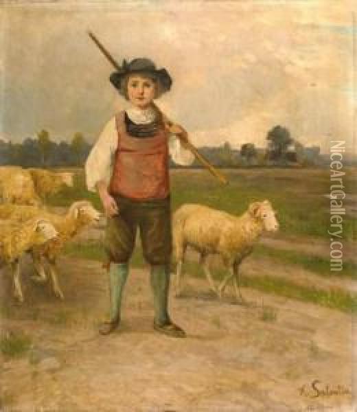 The Shepherd Boy Oil Painting - Hubert Salentin