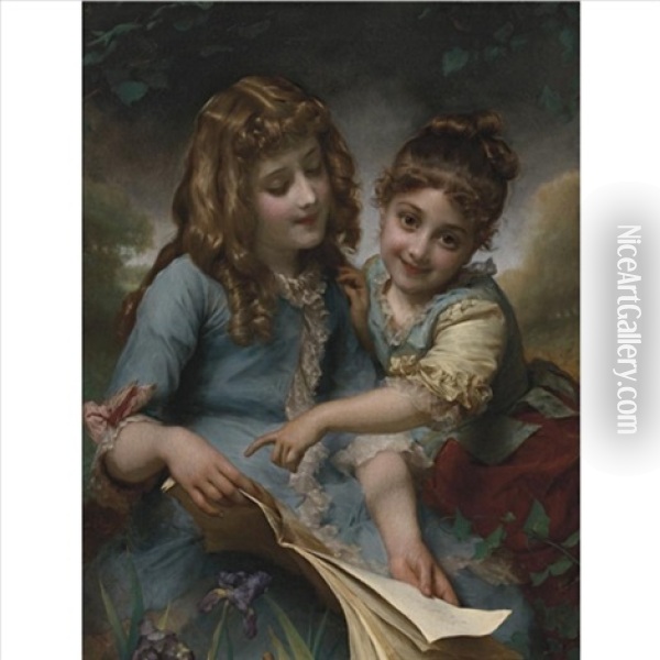 The Reading Lesson Oil Painting - Etienne Adolph Piot