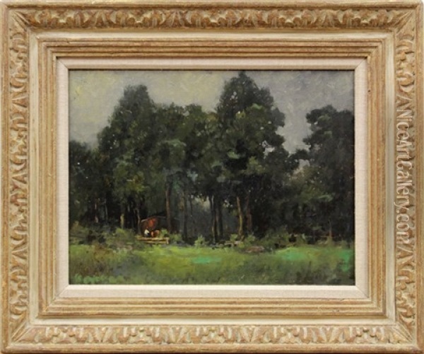 French Woodland Scene Oil Painting - Lewis Cohen