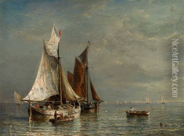Fischer In Der Lagune Von Venedig Oil Painting - Friedrich Ernst Morgenstern