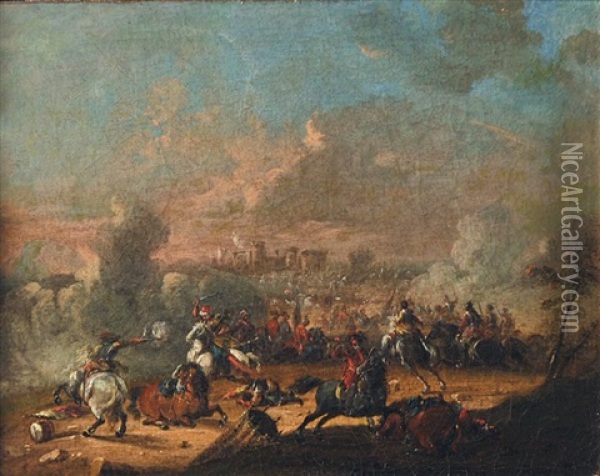 Combat De Cavalerie Pres D'un Fort Oil Painting - Karel Breydel