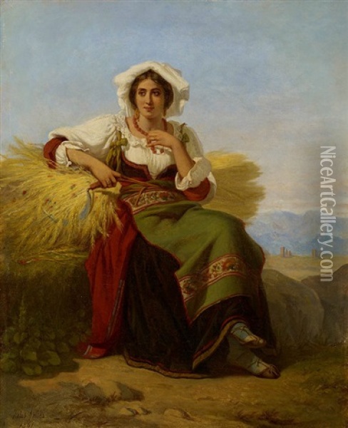 Junge Italienische Schnitterin Mit Korngarbe Und Sichel Oil Painting - Jules Salles-Wagner