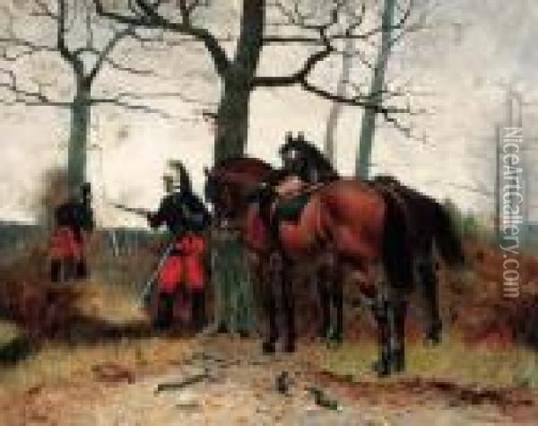 Cavalry Soldiers On Guard Oil Painting - Georges Binet
