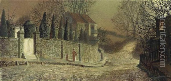 The Old Gates, Yew Court, Scalby, Near Scarborough Oil Painting - John Atkinson Grimshaw